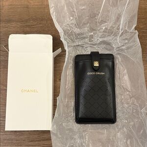 Chanel Coco Crush Black Leather Phone Card Case with chain strap NIB